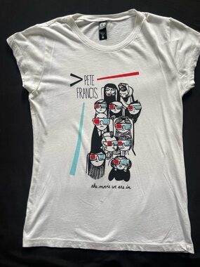 Alternative White Kids Tee with Red & Light Blue 3D Glasses Cartoon Print